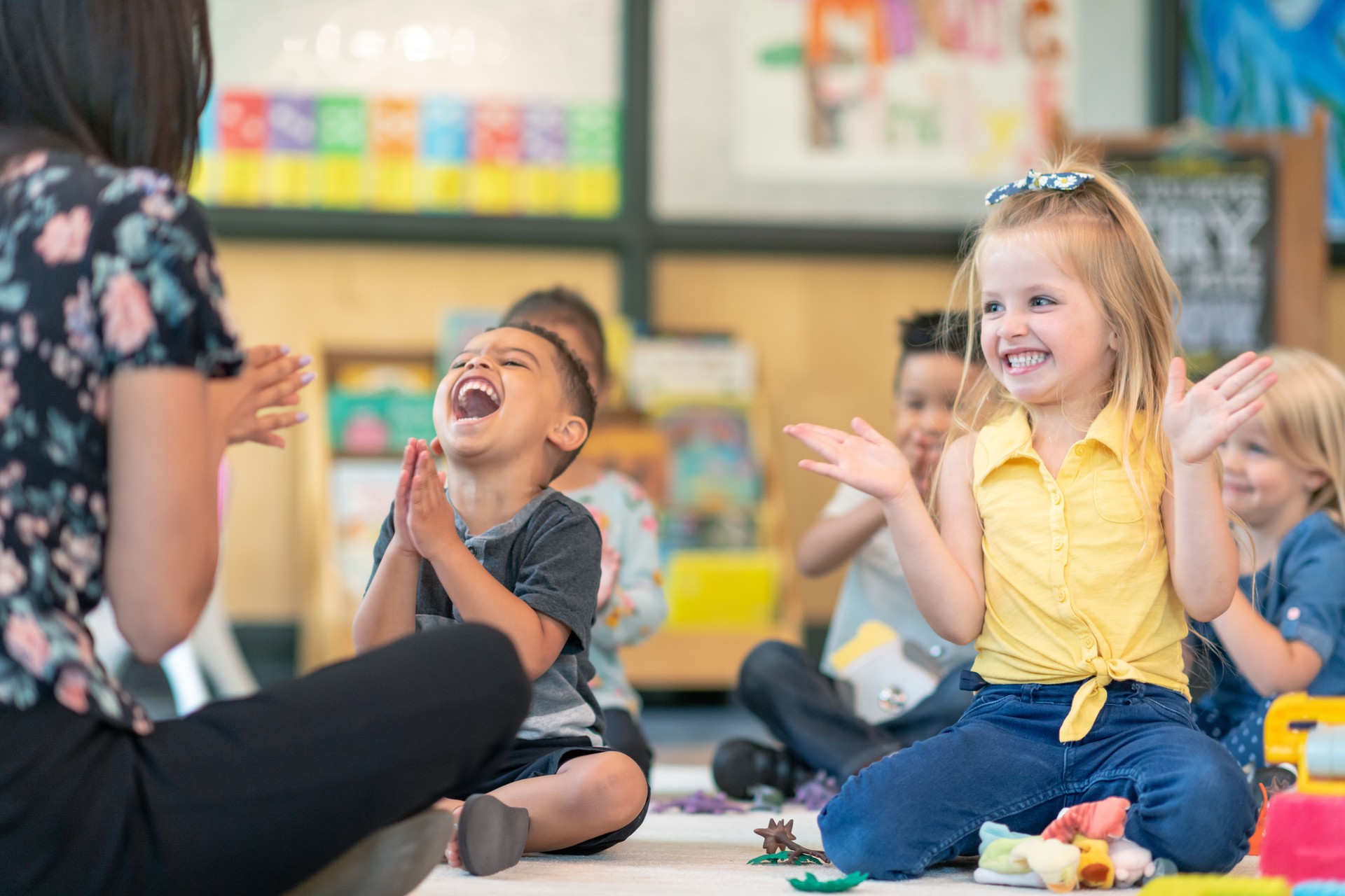 Multi-ethnic group of preschool students in class